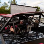 Gillian inside her car at the Speedrome.